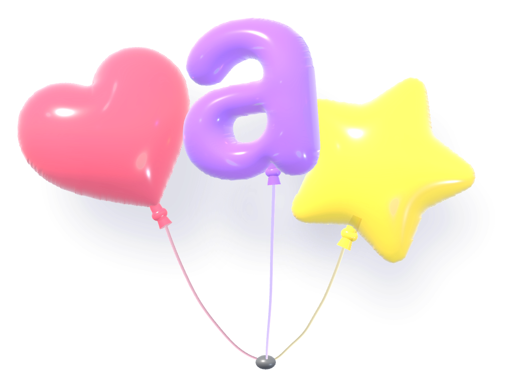 Heart, letter and star balloons on a shared string